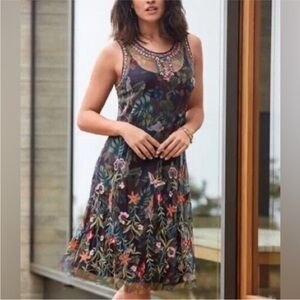 Johnny Was BIYA Embroidered Mesh Dress Boho Floral Midi/Maxi